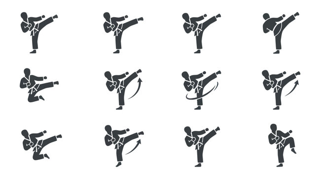 Martial arts kickboxing athlete poses variety.