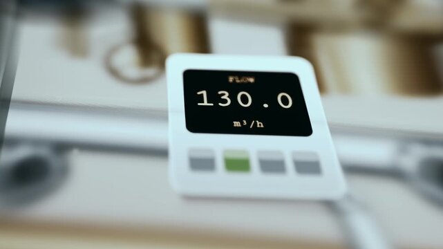 Flow rate reading of 127.9 cubic meters per hour