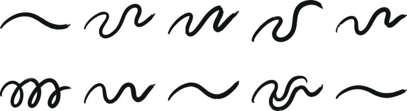 Assorted hand-drawn wavy lines and scribble textures with scribble, textures