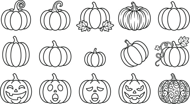 Halloween vector bundle diverse pumpkin illustrations for fall designs spooky graphics festive decorations