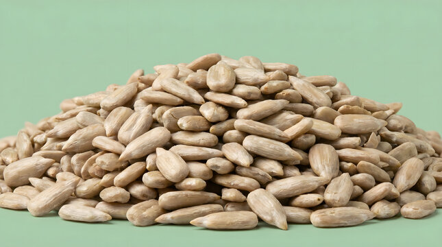Pile of Shelled Sunflower Seeds on a Soft Green Background