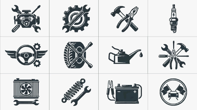 Hand Tools and Mechanical Symbols Collection.