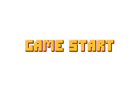 "Game Start" lettering features a classic 8-bit pixel art style, perfect for retro game UI, asset design, app interfaces, main menu screen concepts, and classic video game elements for digital creativ