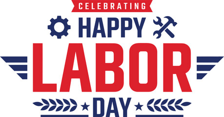 Happy labor day celebration patriotic design with tools and stars for american workers and holiday greetings © Mst