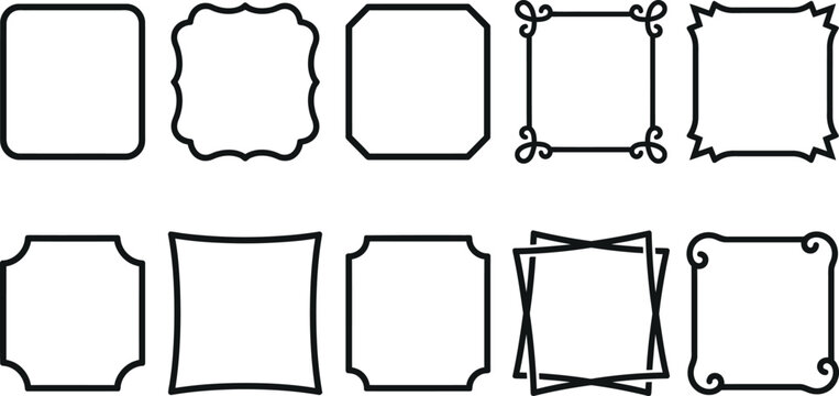 Set of ten ornamental square frames with various decorative border styles