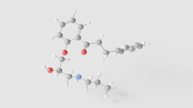 propafenone molecule 3d, molecular structure, ball and stick model, structural chemical formula class ic antiarrhythmic