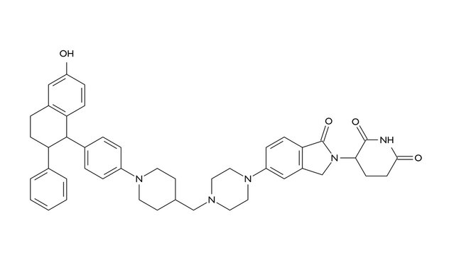 vepdegestrant molecule, structural chemical formula, ball-and-stick model, isolated image antineoplastic drug