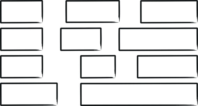 Assorted hand drawn brush stroke rectangular frames set with rectangle, isolated