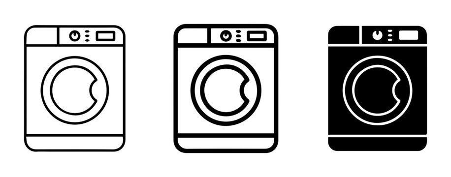 Washing Machine Icons, Laundry Appliance Vector Graphics, Household Equipment Set