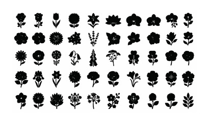 Obraz premium Modern Botanical Flower Symbol Icons Set Flat Vector Illustration