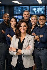 Fototapeta premium Cybersecurity team portrait in security operations center
