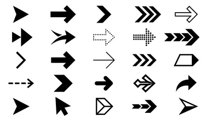 Collection of assorted black arrow symbols for directional signage with direction navigation pointers collection isolated © Md Hajrat