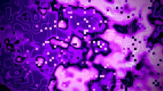 Vibrant Purple and Pink Abstract with Glowing Lines and Pixelated Shapes