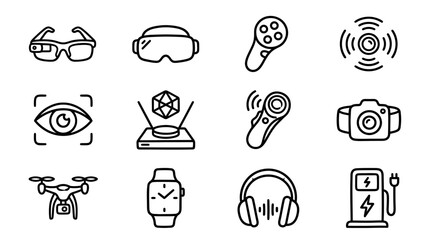 Technology Icons: VR, AR, Drone, Smartwatch, Camera, Gadgets & More © keenan