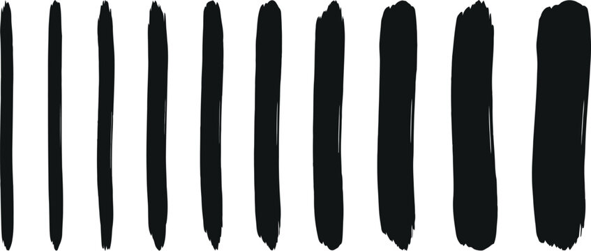 Collection of vertical hand-painted thick ink brush marks with hand drawn