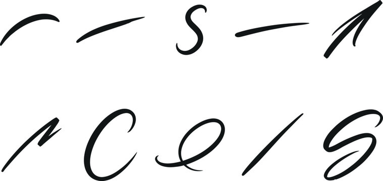 Variety of hand-drawn abstract calligraphic ink strokes with calligraphy