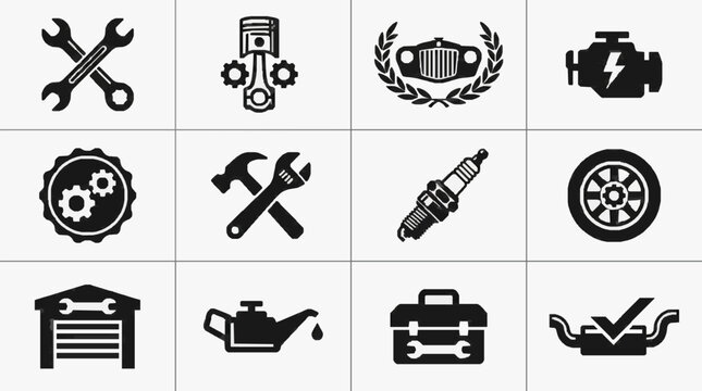 Iconic Mechanical Tools and Automotive Symbols.
