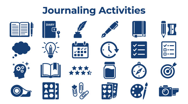 Journaling Activities Collection of Icons and Symbols Representing Writing Planning Organization Creativity and Memory Keeping