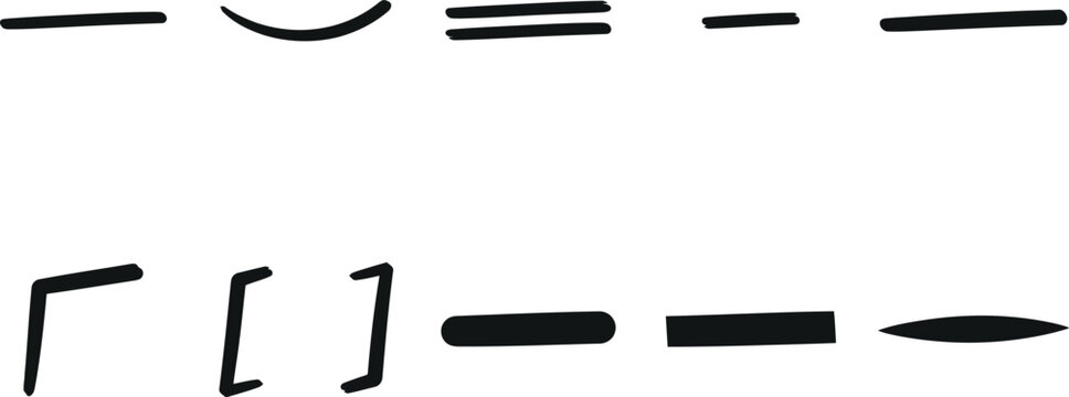 Hand drawn minimalist ink marks symbols and short decorative lines with abstract