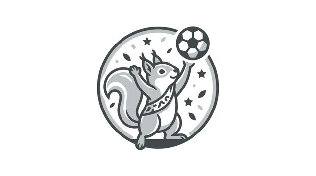 Squirrel playing with soccer ball.