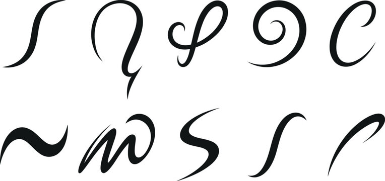 Decorative hand drawn calligraphy swirls and artistic ink flourishes