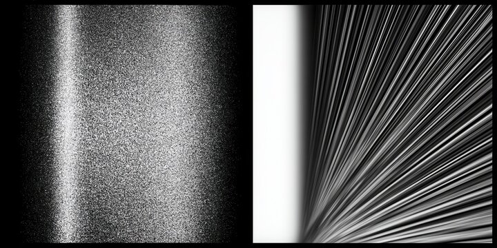 A diptych of heavy 35mm film grain on the left and a sharp digital light pattern on the right