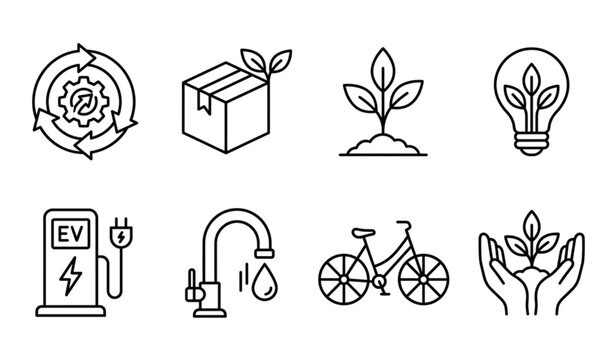 Premium Sustainability Line Art Icon Pack with Zero Waste and Green Environment Symbols