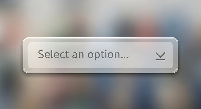 Select an option dropdown menu with arrow a user interface element on blurred background