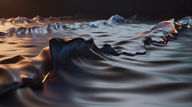 Abstract flowing material with metallic sheen and glowing edges