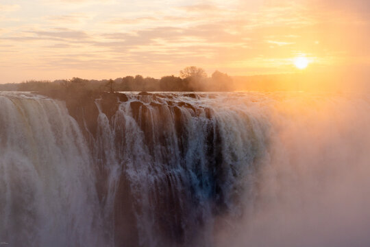 Victoria Falls at sunrise from the Zimbabwe side, Zimbabwe, Africa
