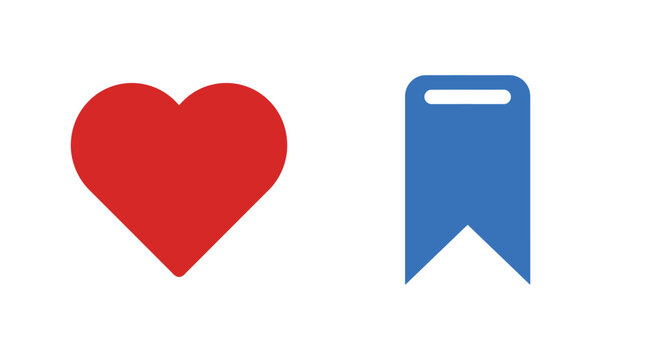 Red heart shape and blue tag bookmark icon set with bookmark romantic favorite isolated minimalist navigation reminder selection priority