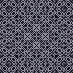 Fototapeta premium Luxury dark damask pattern featuring elegant damask geometric ornament on black background, perfect for vintage wallpaper and classic baroque dark damask fabric design.