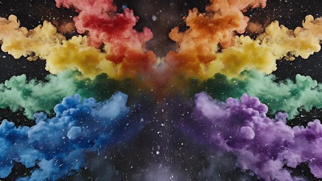 Swirling, vibrant clouds of color explode against a dark, starry background
