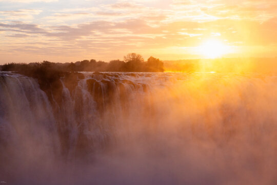 sunrise over Victoria Falls from the Zimbabwe, Africa side