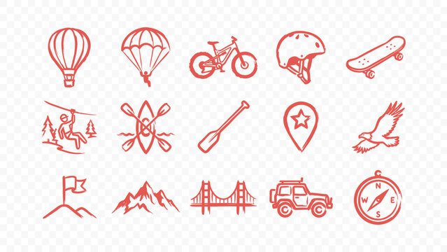 outdoor activities doodle calligraphy style handmade ink scribble flat vector illustration icon bundle set calligraphy drawing design line art elements for extreme sports
