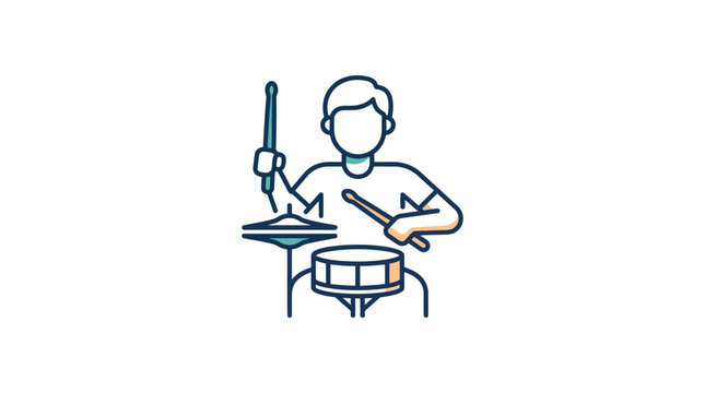 Man playing drum set instrument.