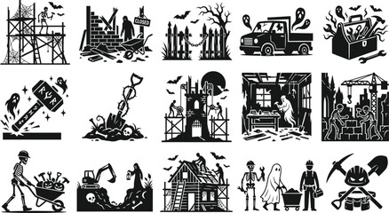 Obraz premium Spooky halloween vector bundle 15 black ghost silhouettes for festive designs halloween decorations