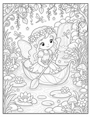 Fototapeta premium Magical Fairy Princess Floral Fantasy Coloring Page