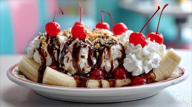Banana split with banana ice cream