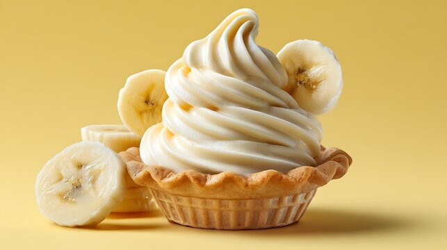 Creamy banana frozen yogurt swirl in a waffle cup