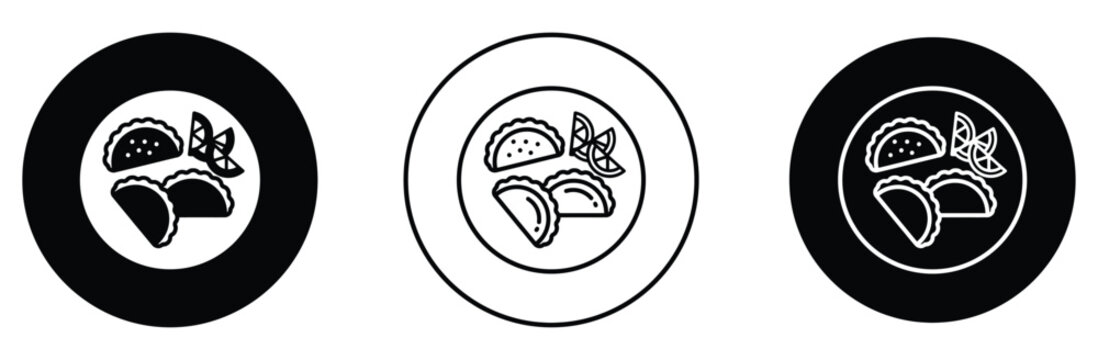 Dumpling on plate vector icon set, pierogi and empanada symbol for traditional food and restaurant menu, flat linear outline silhouette and glyph style graphic assets for Shutterstock and Adobe Stock