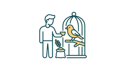 Obraz premium Man holding seed for yellow bird.
