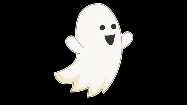 Seamless looping animation of a bouncing cute ghost for spooky Halloween celebration concepts. Flat style sticker design element isolated on transparent alpha channel background