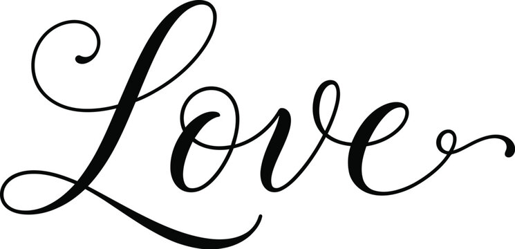 Elegant cursive love lettering in black
