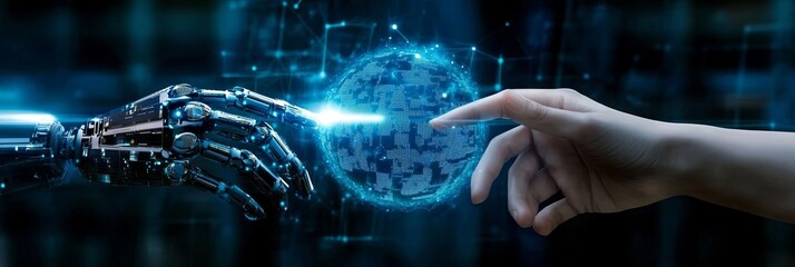 Fototapeta premium Futuristic conceptual connection involving the combination of artificial intelligence and mankind