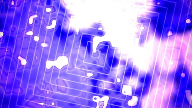 Glowing concentric squares on vibrant purple-blue abstract background with white highlights.