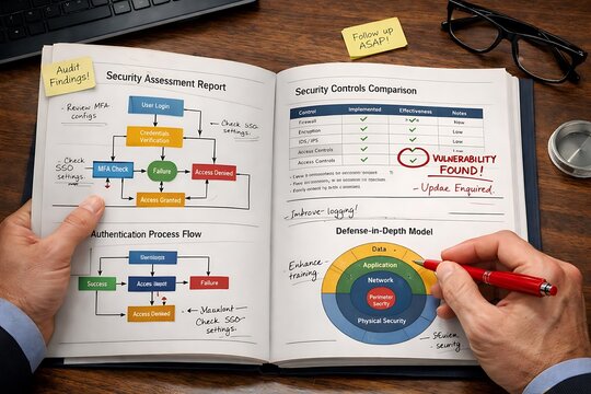 IT Security Assessment Report Highlighting Vulnerability Findings and Urgent Audit Notes