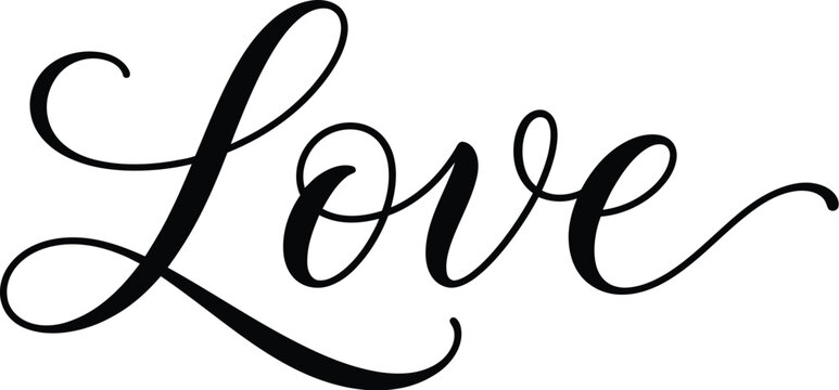 Elegant cursive love lettering in black ink