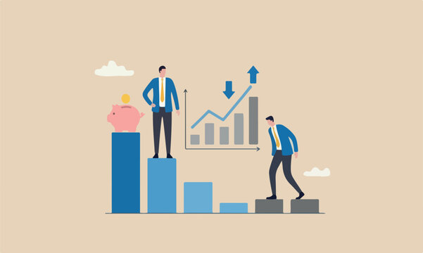 Business competitio, achievement concept, business people compete on performance graph with one winner