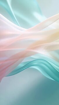 Vertical video: Soft fade starting layered ribbons flowing in studio showing pastel sparkles
